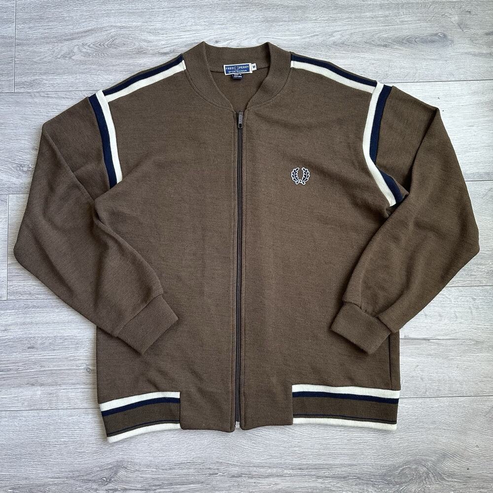 Fred Perry Track Jacket Mens M Full Zip Portugal Vintage Brown Bomber 90s
